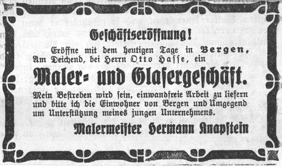 Zeitungsanzeige zur Geschäftseröffnung vom 18. Juli 1936